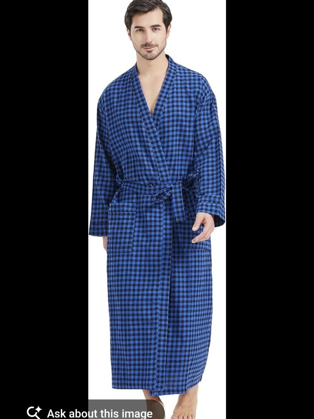 Plaid Long Robe Jacket - Blue Buffalo Check